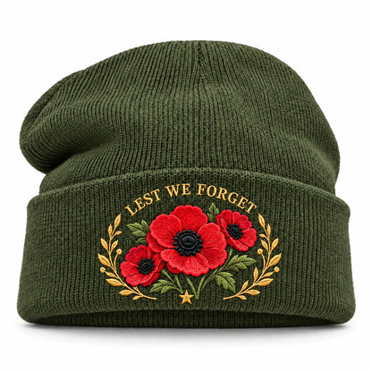 "Lest We Forget" Poppy Embroidered Beanie