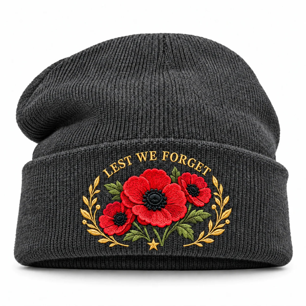"Lest We Forget" Poppy Embroidered Beanie