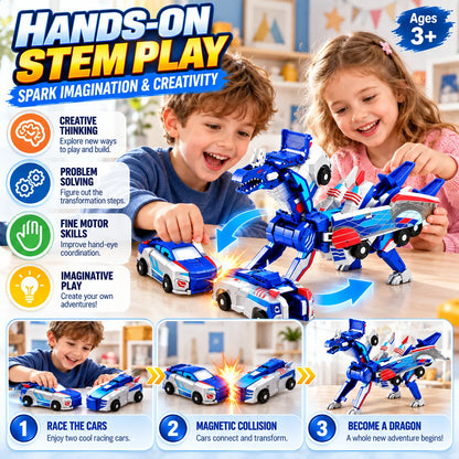 🔥Last Day 50% OFF - 🚗💥 2-in-1 Magnetic Transforming Dragon Car Toy – Racing Car Set