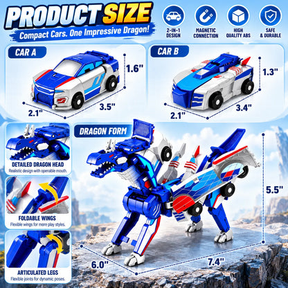 🔥Last Day 50% OFF - 🚗💥 2-in-1 Magnetic Transforming Dragon Car Toy – Racing Car Set