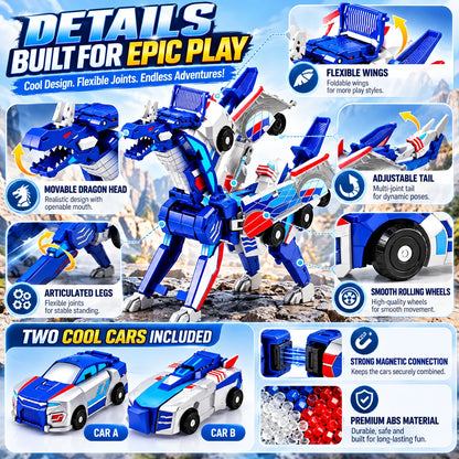 🔥Last Day 50% OFF - 🚗💥 2-in-1 Magnetic Transforming Dragon Car Toy – Racing Car Set