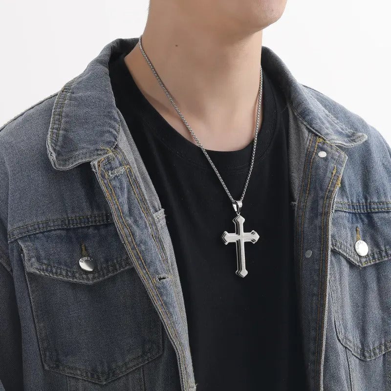 Men's Lord's Prayer cross necklace lifestyle or detail image