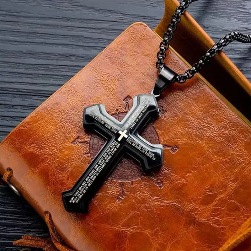 Layered design and inscription of cross pendant