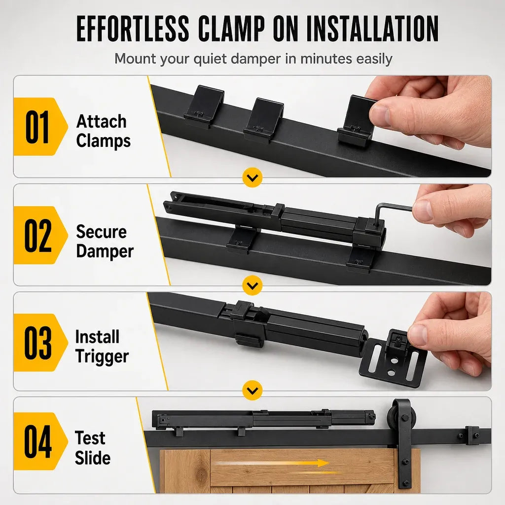 ⏰Limited Stock 50% OFF - 🚪🔇 Sliding Barn Door Soft Close Mechanism POM Material Track Buffer Damper Kit with No-Drill Installation