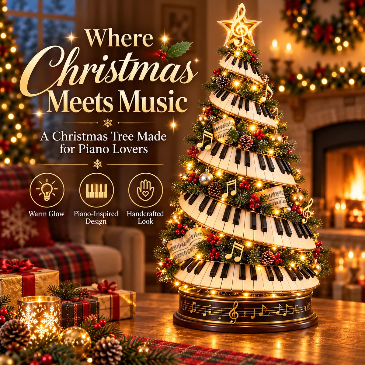 🎹✨Where Music Meets Christmas Magic – Glowing Piano Tree