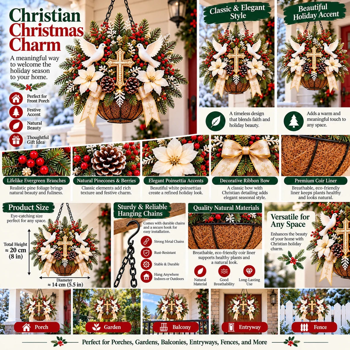 🎄 CHRISTMAS LIMITED-TIME 50% OFF | Christian Christmas Hanging Basket™ – Angel & Dove Faith-Inspired Holiday Porch Decor