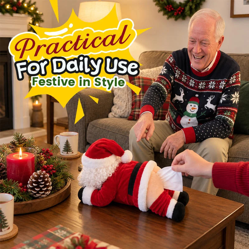 Funny Santa tissue holder displayed in a real-life setting