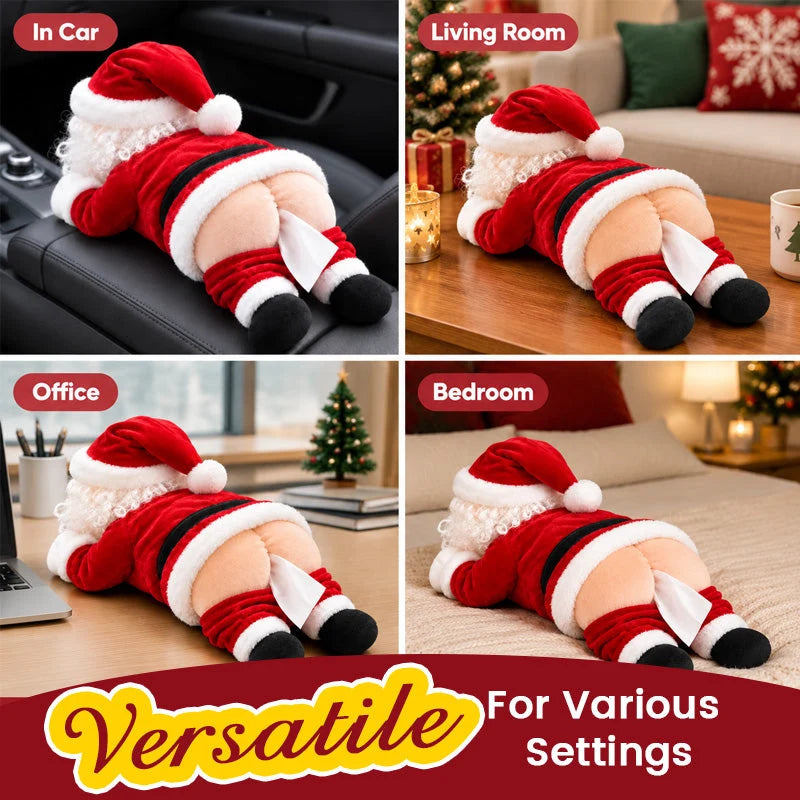 Funny Santa tissue holder in a Christmas home setting