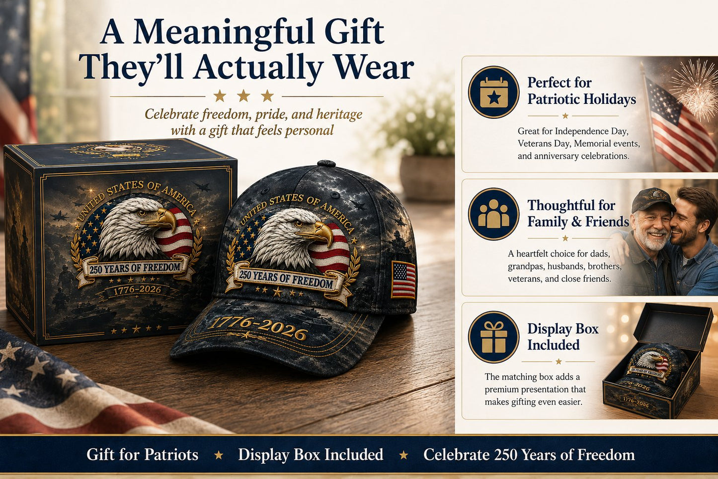 ✨2026 Architecturm®250 Years of Freedom Eagle Cap | Embroidered Patriotic Vintage Baseball Hat – 1776–2026 American Tribute Edition
