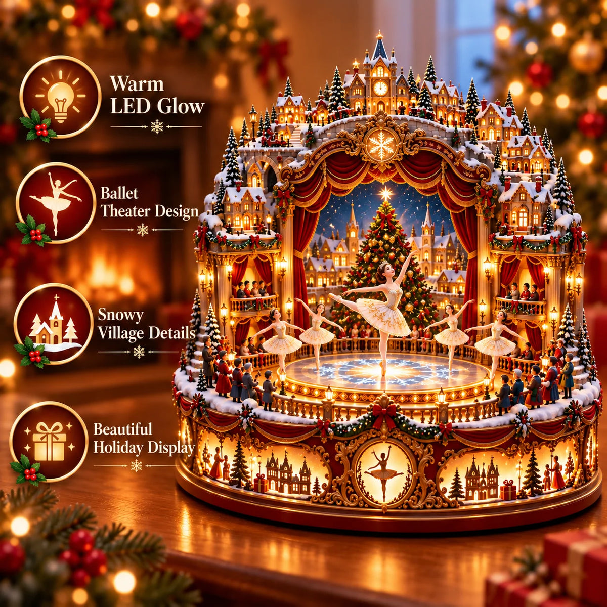 🧑‍🩰 Christmas Eve Ballet Theater™ – Magical Lighted Winter Village Centerpiece
