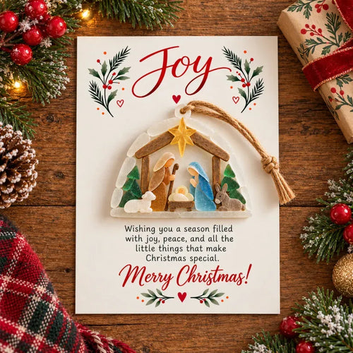🔥Last Day 50% OFF- ✨ joy Nativity Sea Glass Christmas Ornament With Greeting Card