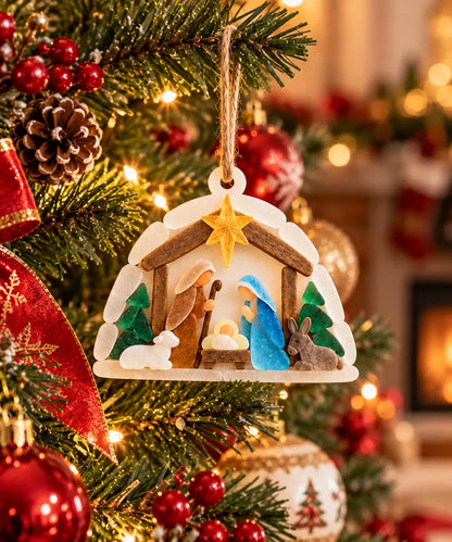 🔥Last Day 50% OFF- ✨ joy Nativity Sea Glass Christmas Ornament With Greeting Card