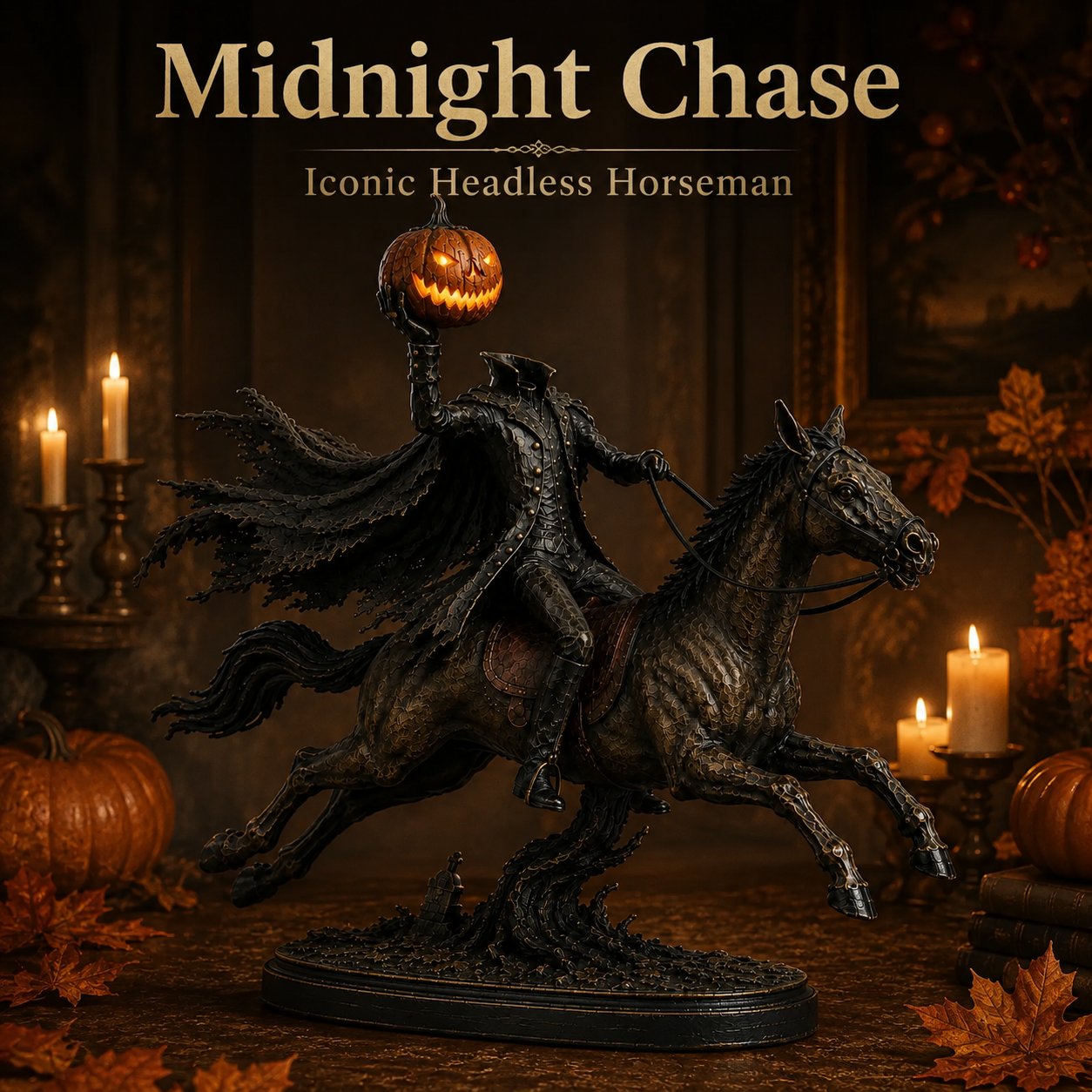 Headless Horseman Statue with LED Pumpkin
