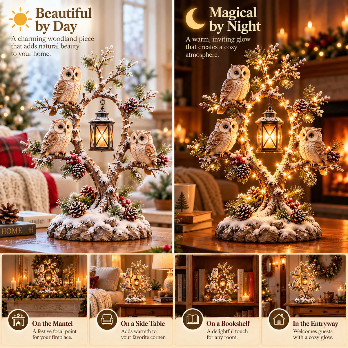 🔥 LAST DAY 50% OFF 🔥🦉✨ Guardians of the Winter Night — Glowing Owl Woodland Lantern