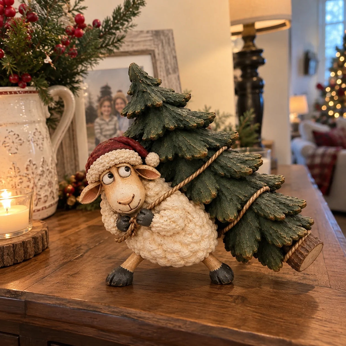 🐑Little Woolly's Christmas Mission™ – Whimsical Sheep Carrying Christmas Tree Figurine