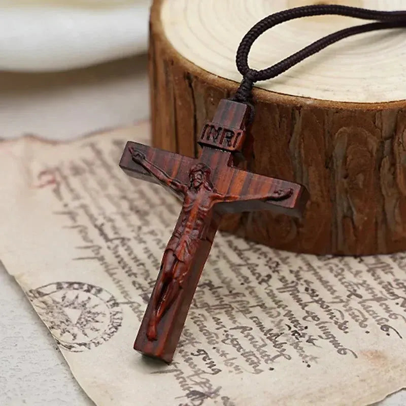 ✝️ Jesus Crucifix Wooden Necklace – A Timeless Symbol of Faith, Love & Devotion
