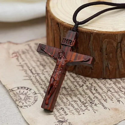 ✝️ Jesus Crucifix Wooden Necklace – A Timeless Symbol of Faith, Love & Devotion