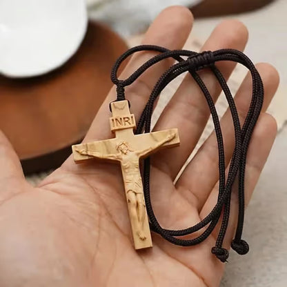 ✝️ Jesus Crucifix Wooden Necklace – A Timeless Symbol of Faith, Love & Devotion