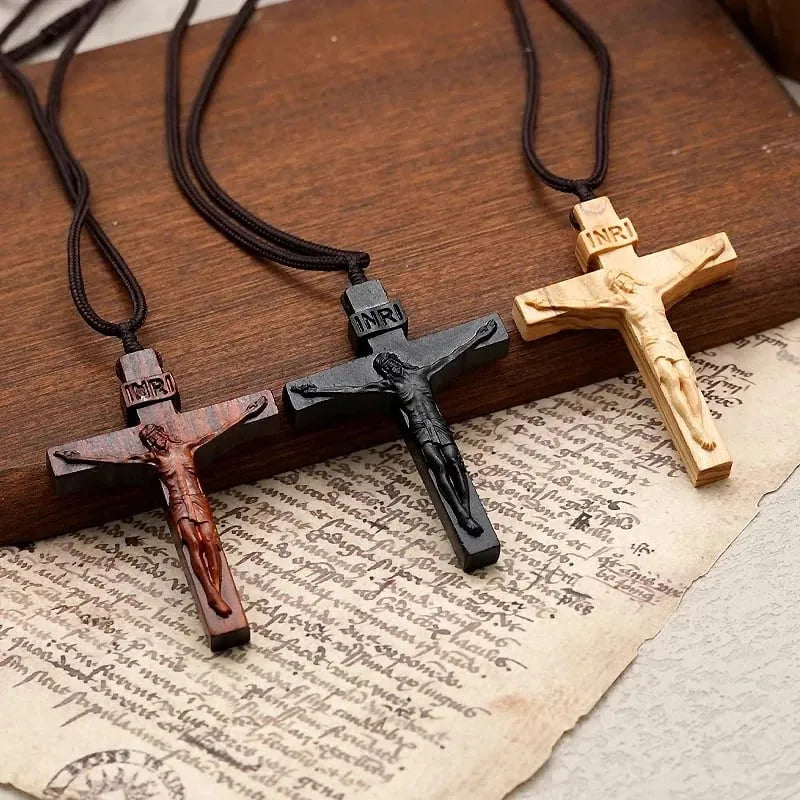 ✝️ Jesus Crucifix Wooden Necklace – A Timeless Symbol of Faith, Love & Devotion