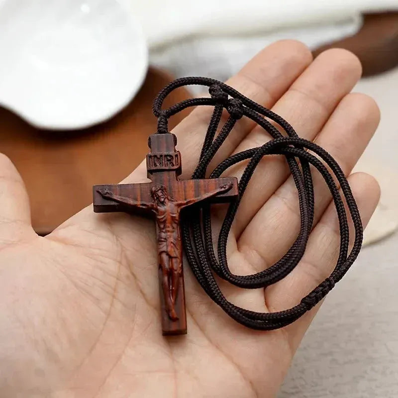 ✝️ Jesus Crucifix Wooden Necklace – A Timeless Symbol of Faith, Love & Devotion