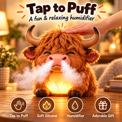 🐮 Highland Cow Tap-to-Puff Humidifier ✨ Cute Night Light & Gift