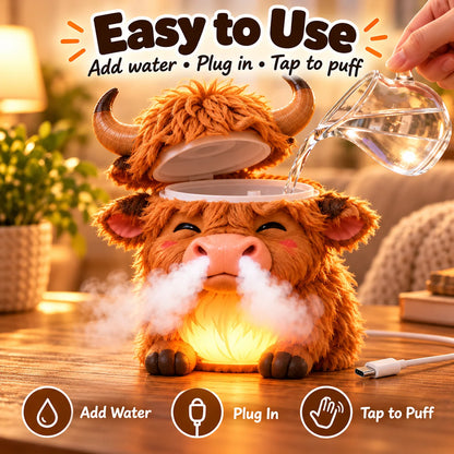 🐮 Highland Cow Tap-to-Puff Humidifier ✨ Cute Night Light & Gift