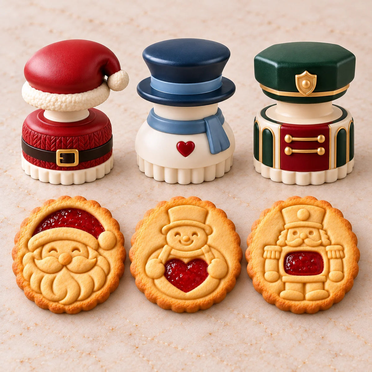 Christmas Jam Cookie Press – Festive Character Handles & Embossed Designs