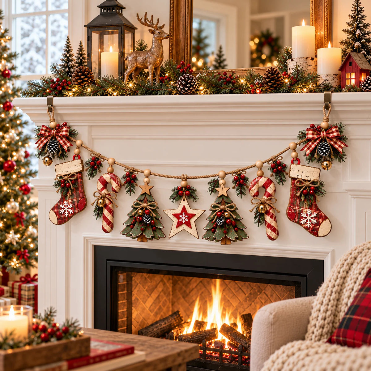 Vintage Lighted Wooden Christmas Heirloom Garland