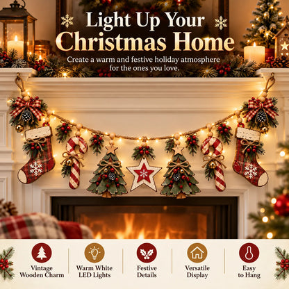 Vintage Lighted Wooden Christmas Heirloom Garland