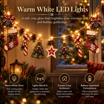 Vintage Lighted Wooden Christmas Heirloom Garland