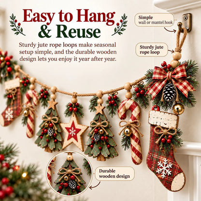 Vintage Lighted Wooden Christmas Heirloom Garland