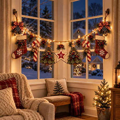 Vintage Lighted Wooden Christmas Heirloom Garland