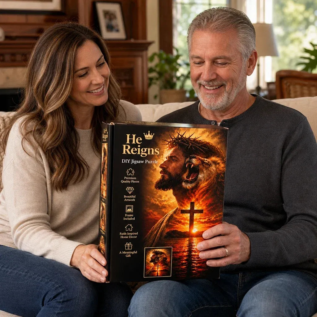 👑✝️ He Reigns — Jesus & Lion of Judah DIY Christian Jigsaw Puzzle