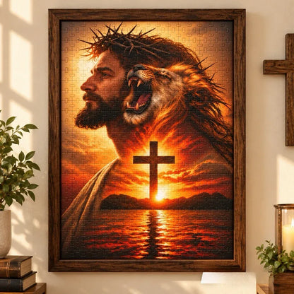 👑✝️ He Reigns — Jesus & Lion of Judah DIY Christian Jigsaw Puzzle