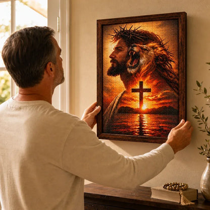 👑✝️ He Reigns — Jesus & Lion of Judah DIY Christian Jigsaw Puzzle