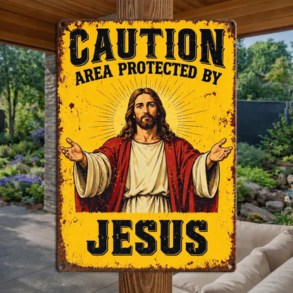 Jesus Protects This Home Vintage Metal Tin Sign