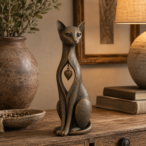 🔥Vintage Bronze Cat Sculpture with Hanging Leaf Charm