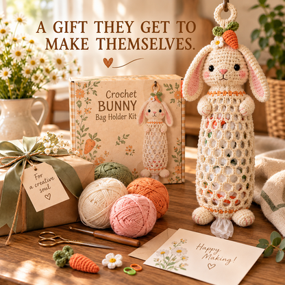 🔥LAST DAY 49% OFF – 🌼 Cottage Harvest Keepers™ — Crochet Animal Bag Holder DIY Kit | 8 Adorable Designs
