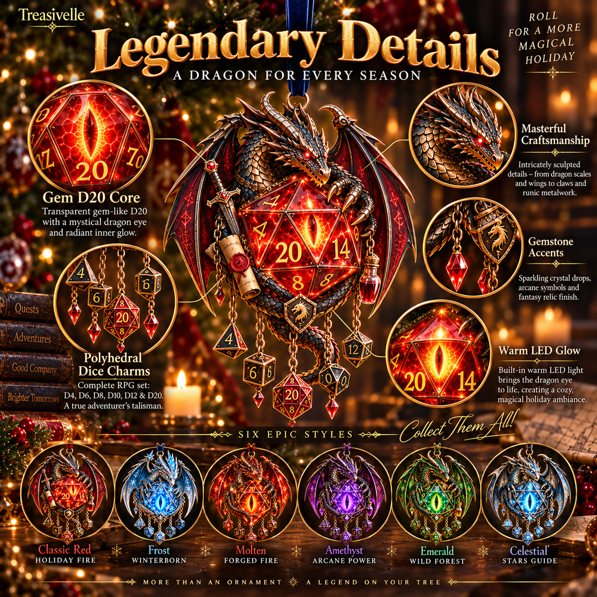 🐉🎲 Dragon Critical Twenty Ornament™ – Lighted D20 Fantasy Christmas Decor