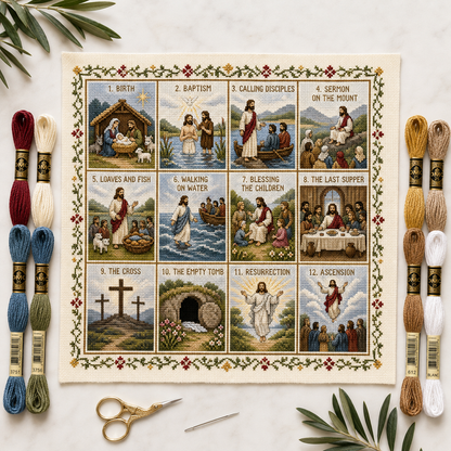 ✝️ Jesus Story Cross Stitch Kit – Biblical Moments DIY Embroidery Collection 🧵✨