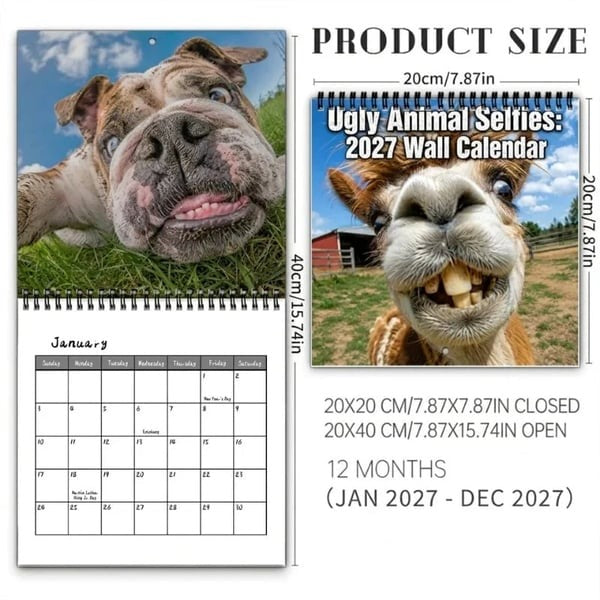 ⏰Limited Stock 50% OFF -📸 Ugly Animal Selfies™ 2027 Wall Calendar – 12 Months of Terrible Angles & Perfect Timing