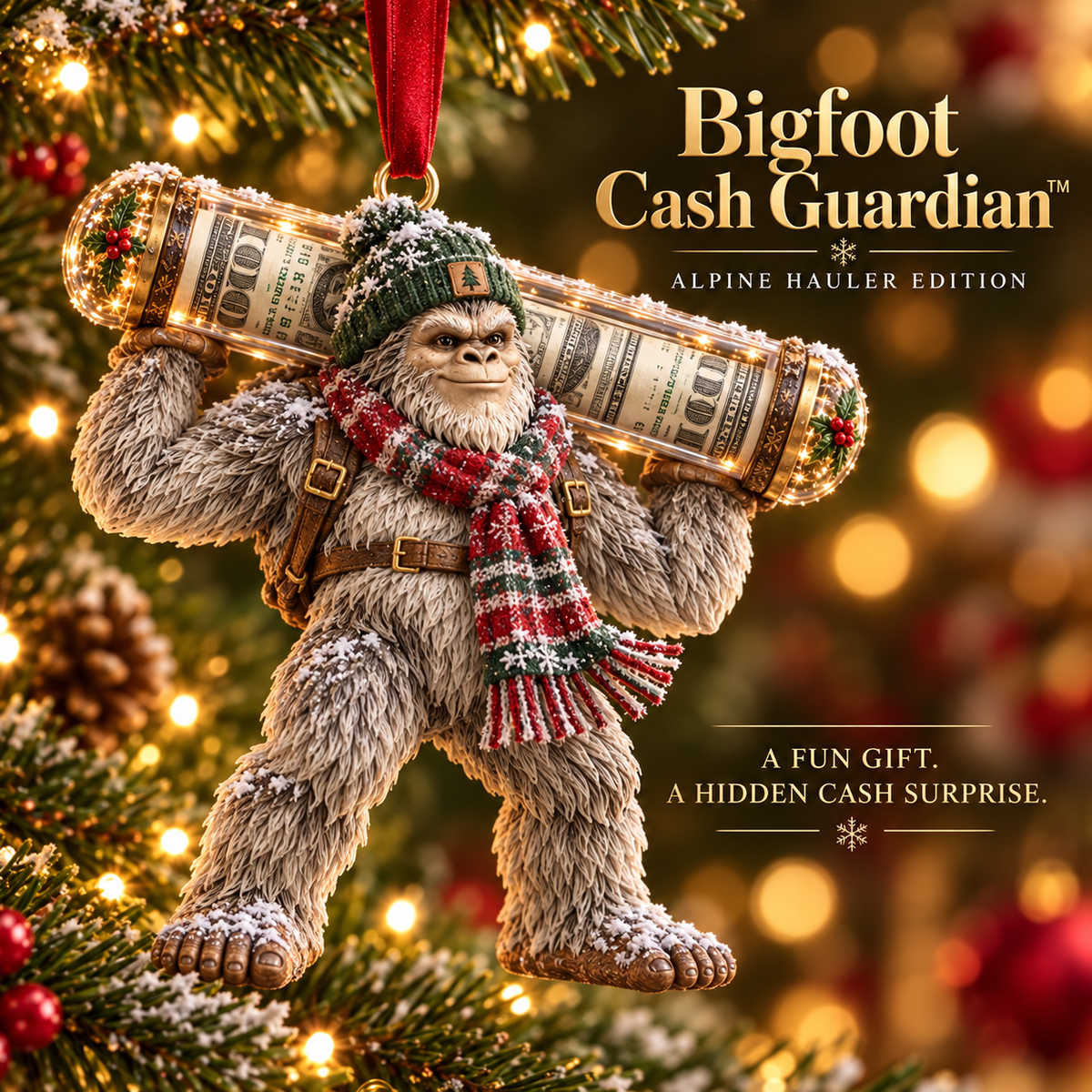 🔥Buy 3, Get 1 Free - 🎄👣 Bigfoot Cash Keeper™ – 15 Funny Christmas Cash Holder Ornaments 💵🎁