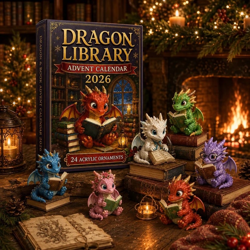 🔥🎁2026 Dragon Library Advent Calendar – Unlock 24 Cosy Chapters of Baby Dragon Magic, Acrylic Ornaments Blind Box