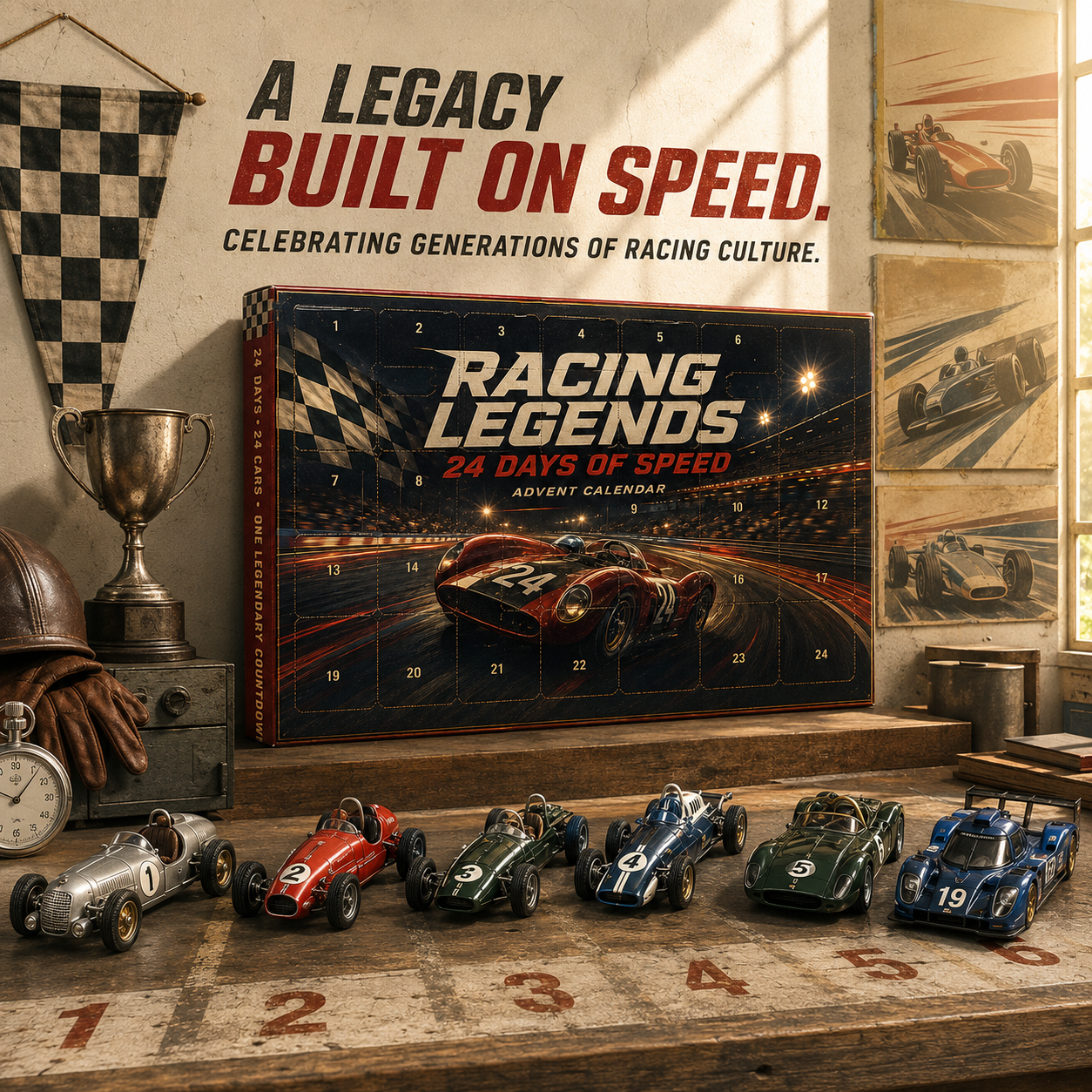 Racing Legends Advent Calendar classic racing display