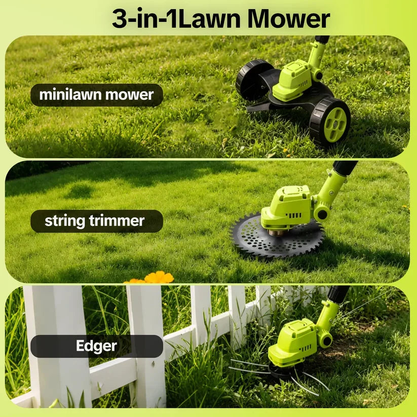 ⚡3-in-1 Cordless Lawn Mower with 2×21V Batteries, German Quality Lightweight Grass Trimmer & Edger for Small to Medium Gardens