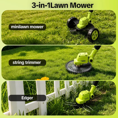⚡3-in-1 Cordless Lawn Mower with 2×21V Batteries, German Quality Lightweight Grass Trimmer & Edger for Small to Medium Gardens