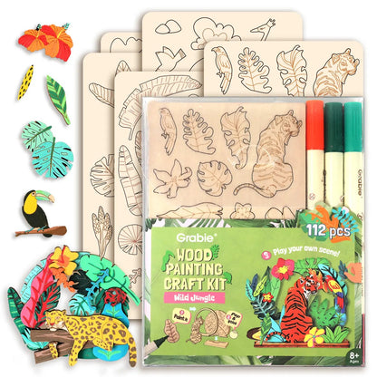 🎨 Beginner-Friendly 2-Collection Wood Painting Craft DIY Kit | Complete Bundle with 195 Pre-Cut Wooden Pieces, 24 Acrylic Colors & Adhesive Dots Included 💕