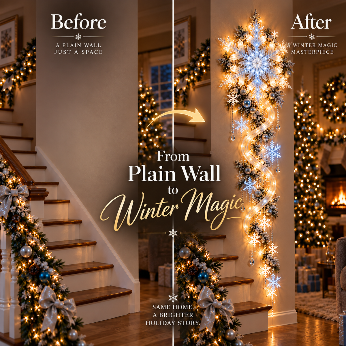 ❄️ Giant Snowflake Blizzard Trail™ Lighted Christmas Wall Decor