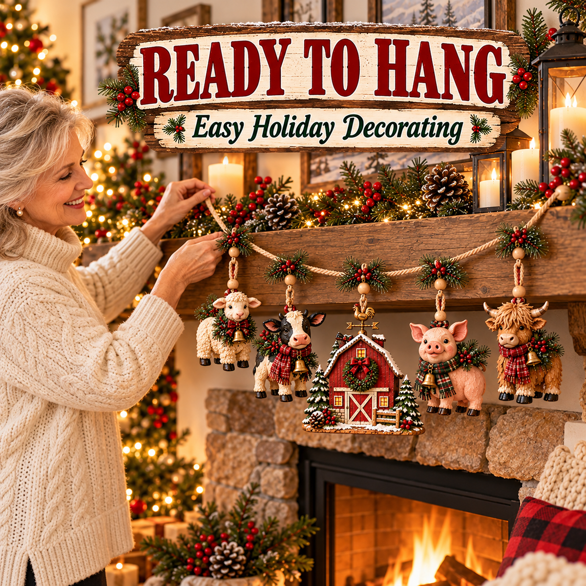 🔥Last Day 50% OFF -🐄 Christmas Farm Friends Hanging Mantel Garland