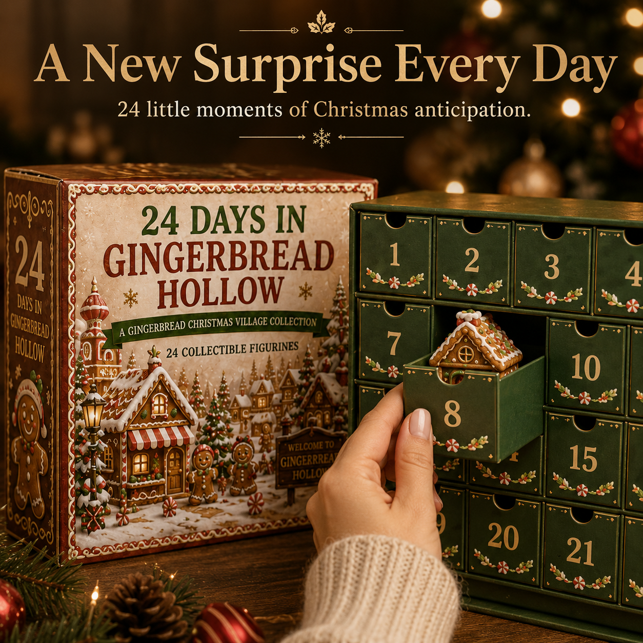 🍪🎄 24 Days in Gingerbread Hollow Advent Calendar – 24-Piece Christmas Gingerbread Village Collection